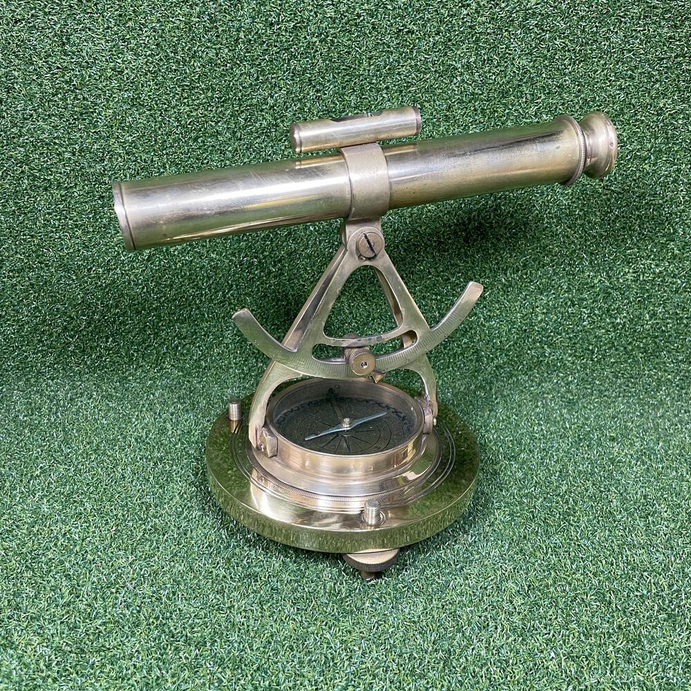 Vintage Brass Alidade Telescope with a Nautical Compass Base